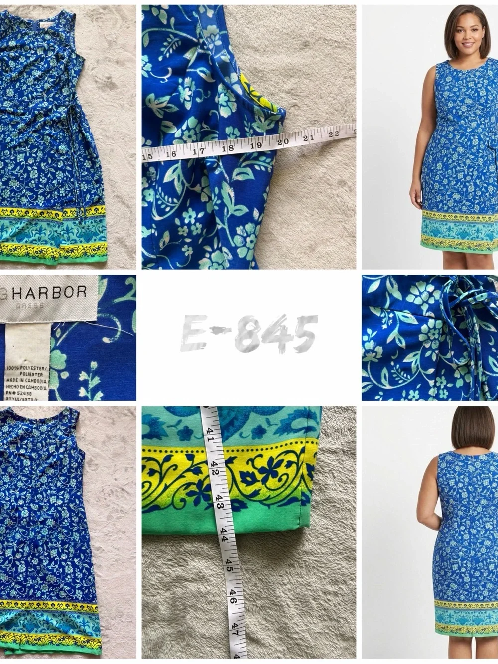 Sag Harbor 18 Blue Floral Border Wrap Dress Sleeveless